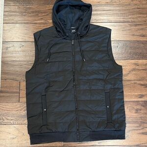 HUGO Men's Black Quilted Hooded Vest - Regular Fit - XL